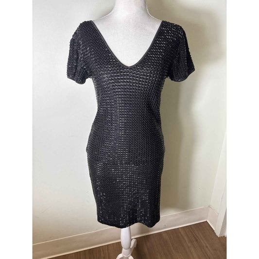 Cache Black Short Sleeve V-Neck Beaded Skirt and Shirt Sz M