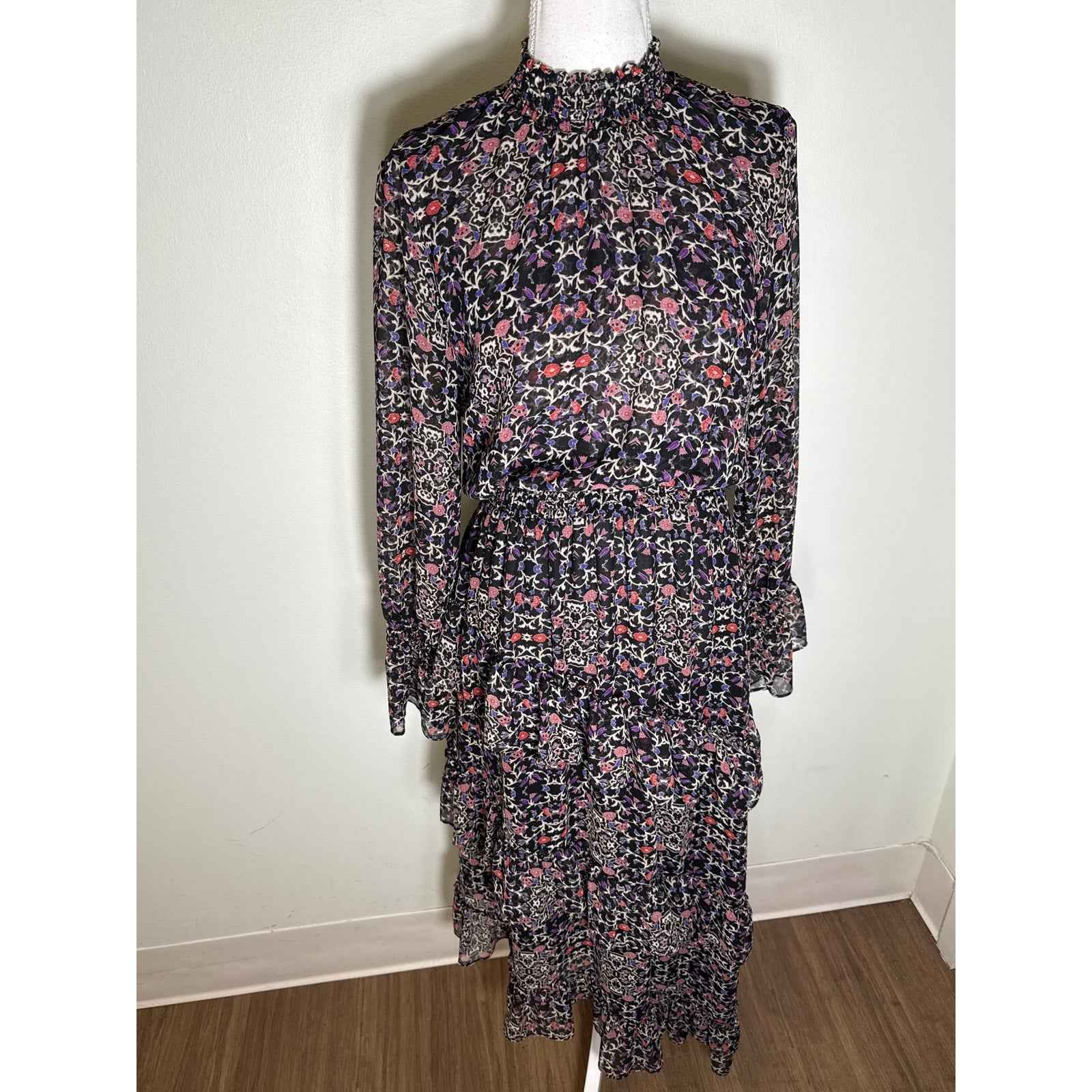 Misa Los Angeles Purple Floral Long Sleeve Maxi Dress Sz M