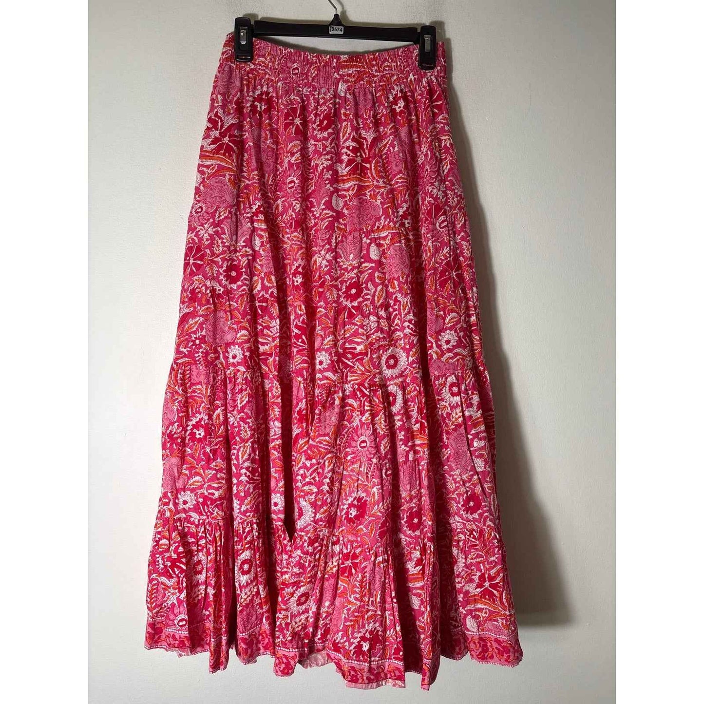 La Plage Pink Floral Cotton Pull ON Maxi Skirt Sz M