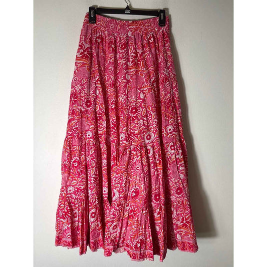La Plage Pink Floral Cotton Pull ON Maxi Skirt Sz M