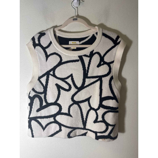 Maeve Black and White Heart Swater Vest Sz S