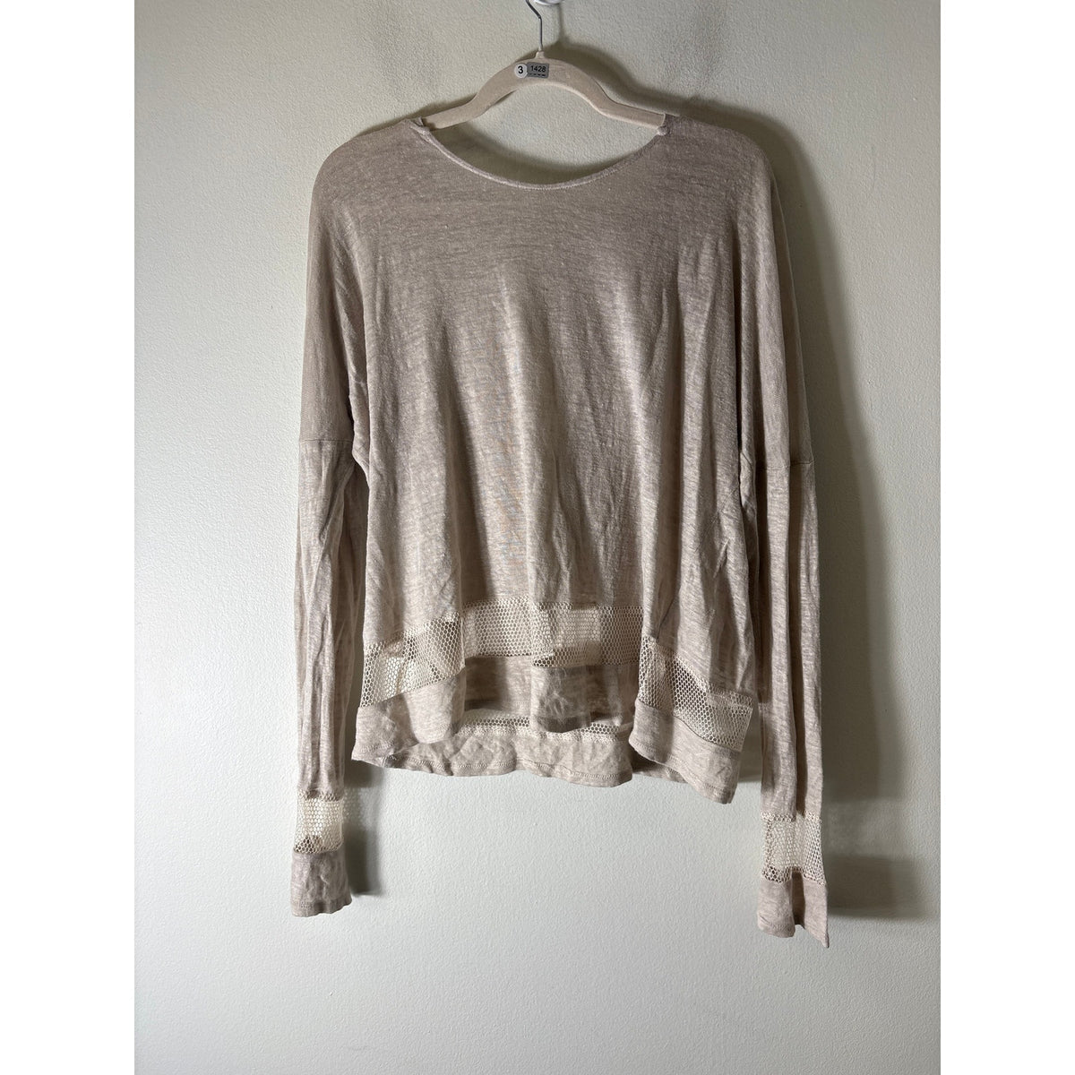 Alexis Beige Mixed Media Knit/Net Hooded Sweater Sz OS