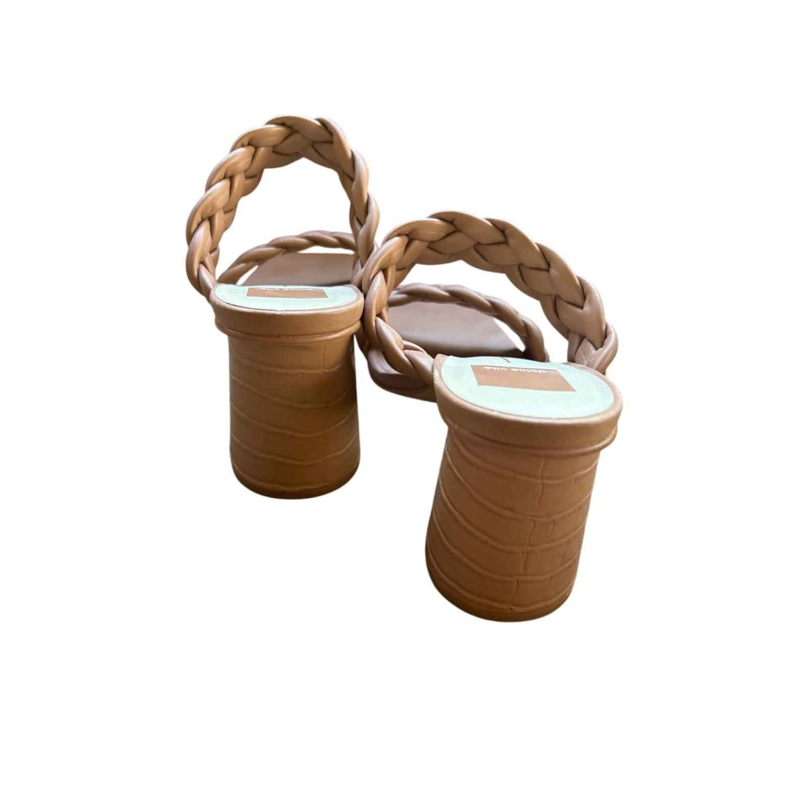 Dolce Vita Tan Leather Woven Mid Heel Sandal Sz 8.5