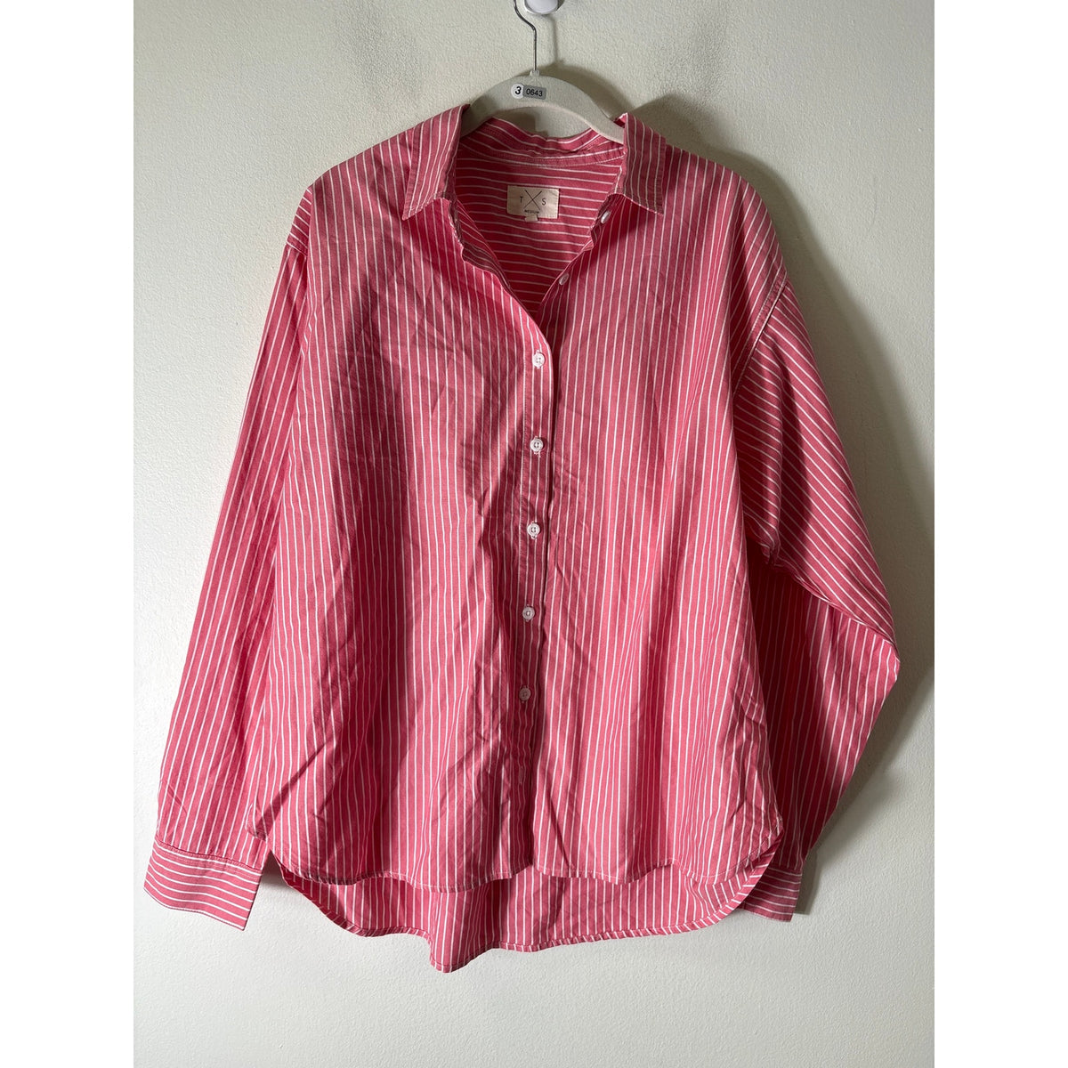 T X S / Thread and Supply Pink and White Stripe Button Up Collard Shirt Sz M