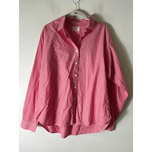 T X S / Thread and Supply Pink and White Stripe Button Up Collard Shirt Sz M