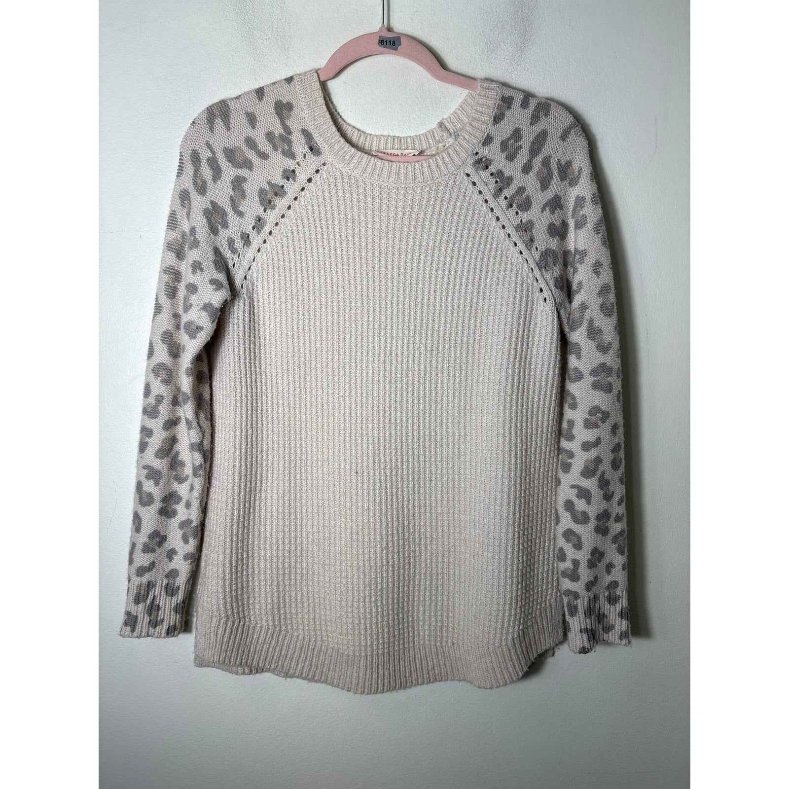 Rebecca Taylor Cheetah Sleeve Cream Sweater Sz XS