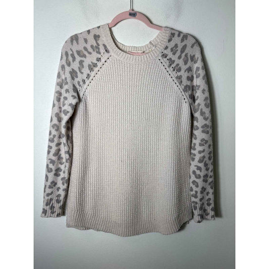 Rebecca Taylor Cheetah Sleeve Cream Sweater Sz XS