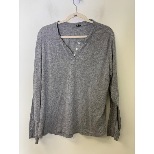 Monrow Gray Long Sleeve V-Neck Cotton Blend Shirt Sz XL