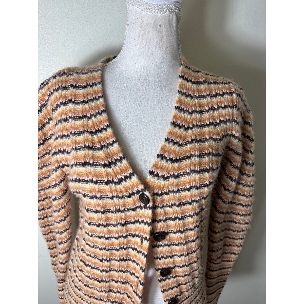 A.L.C. Pink and Tan Stripe V Neck Cardigan Sweater Sz XS