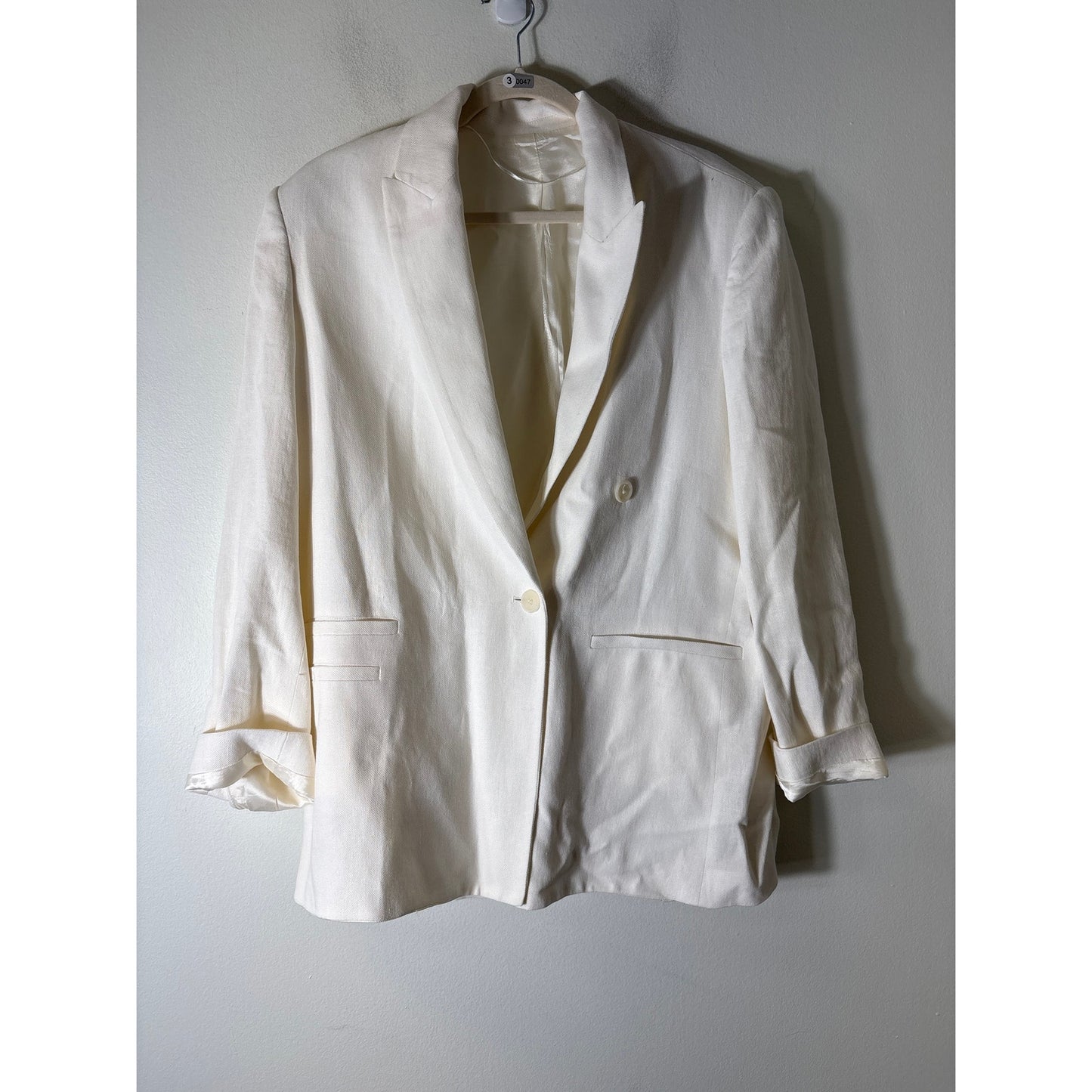 Zara Ivory Long Sleeve Long Length 2 Button Blazer Sz S