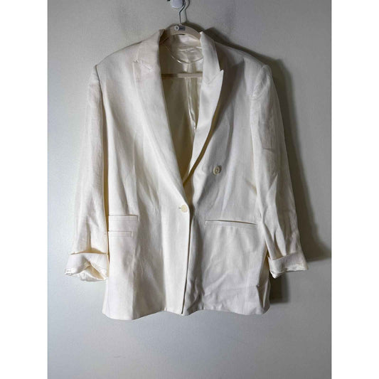 Zara Ivory Long Sleeve Long Length 2 Button Blazer Sz S