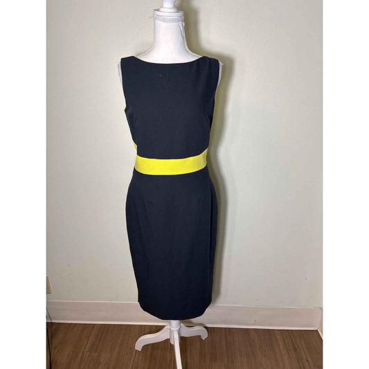 NWT Raoul Black and Neon Yellow Sleeveless Midi Dress Sz 6