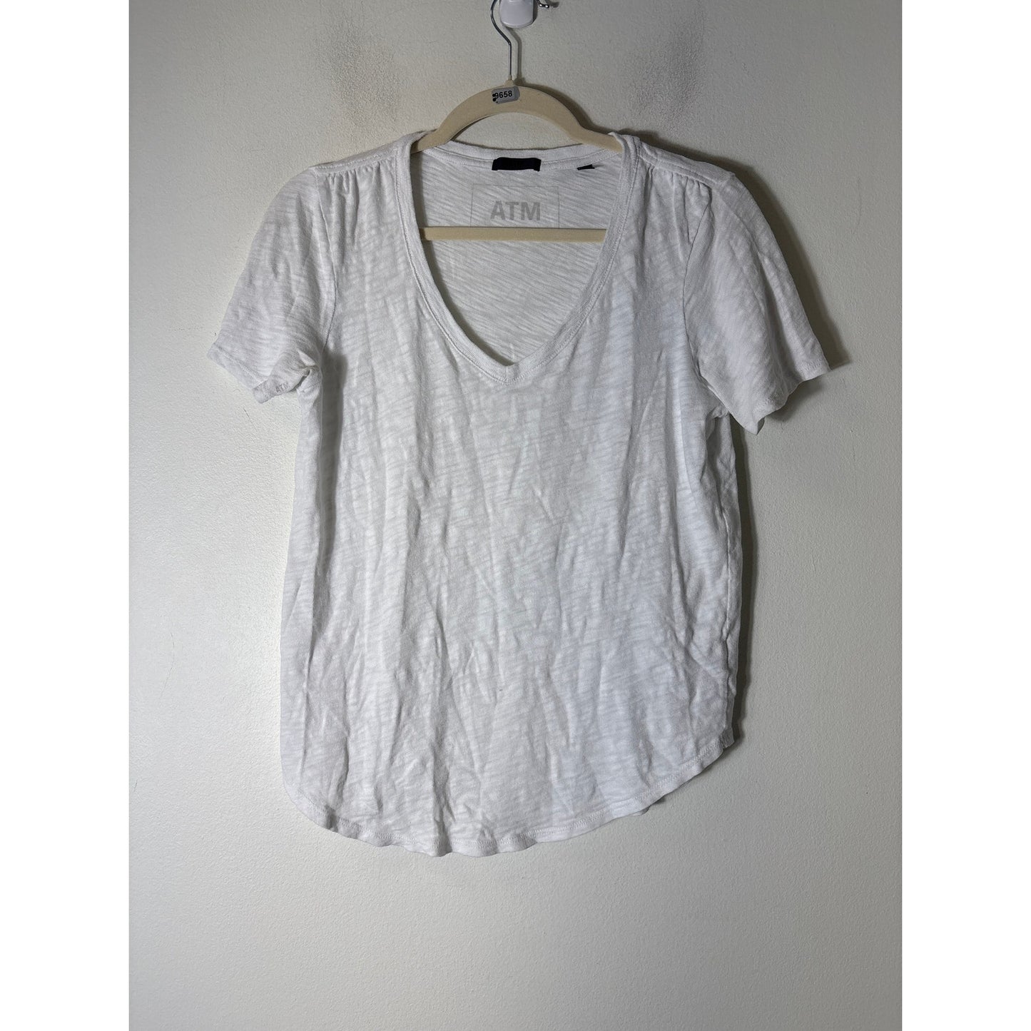 ATM V Neck Short Sleeve White Tee Sz M