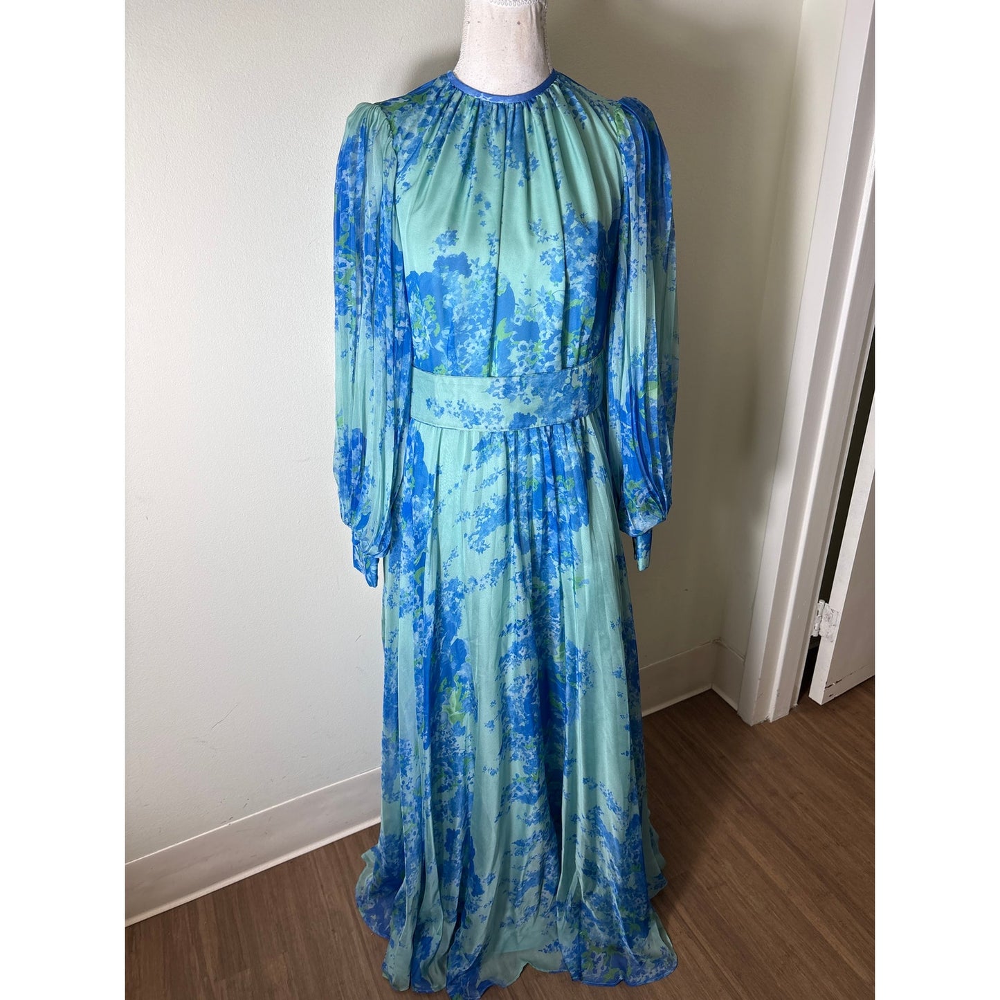 Teri Jon Blue and Green Chiffon Flowy Gown Sz 8