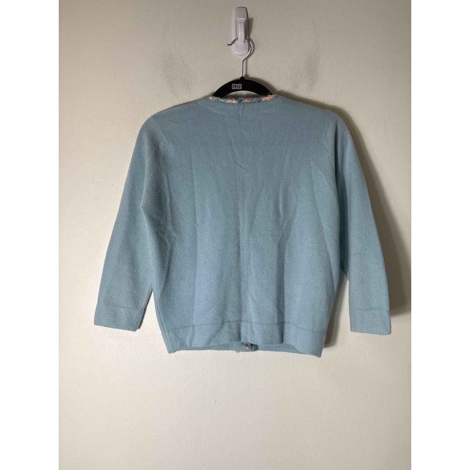 Vintage Dalton Cashmere Light Blue Cardigan with Knit Trim Sz XS