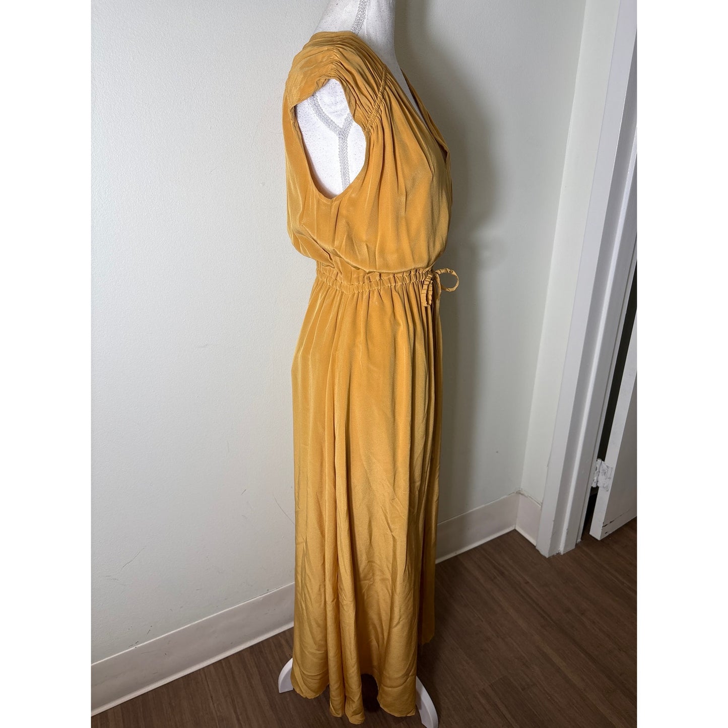 Billy Reid Gold Cap Sleeve V-Neck Silk Maxi Dress Sz S