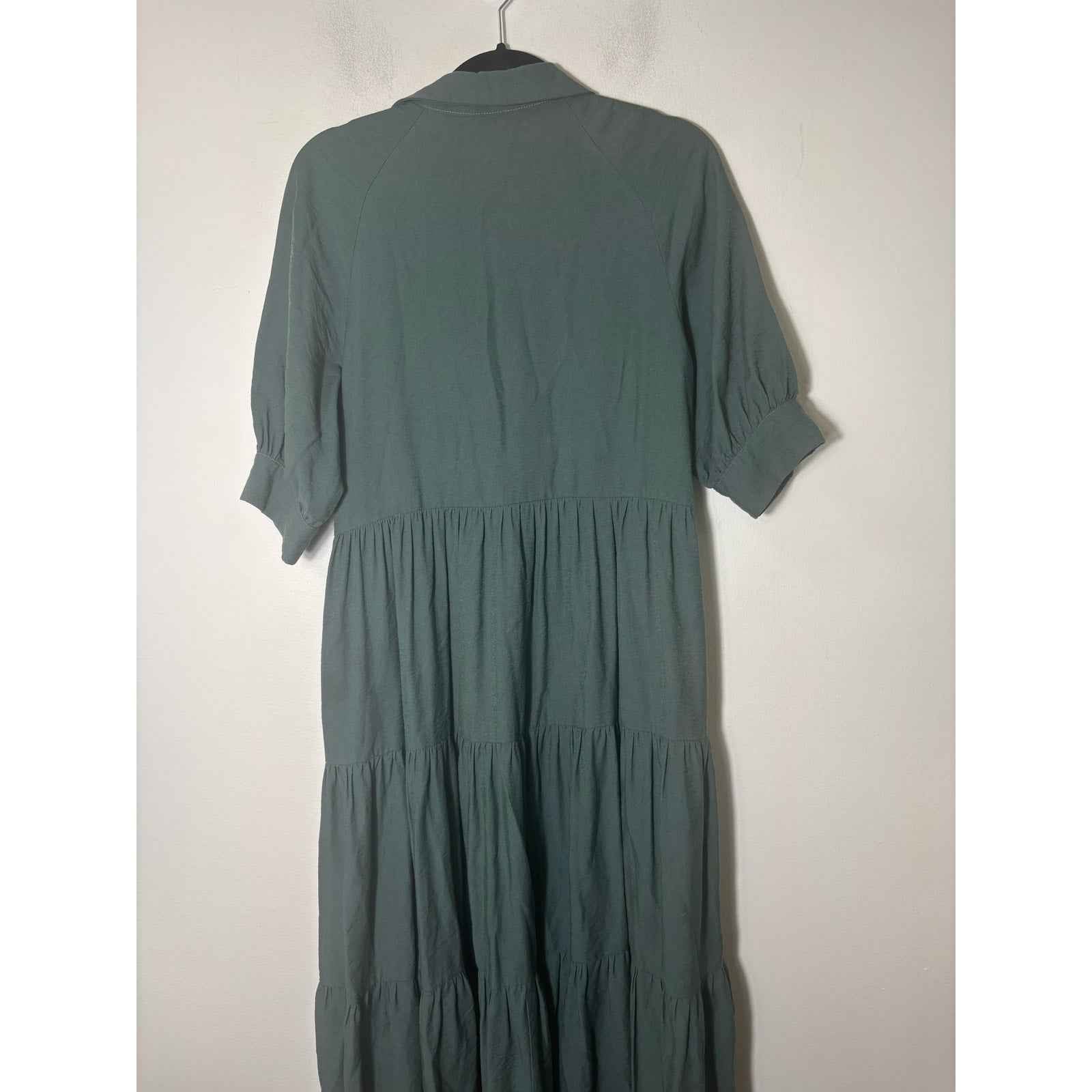 La Ven Dark Green Short Sleeve Tiered Maxi Dress Sz S