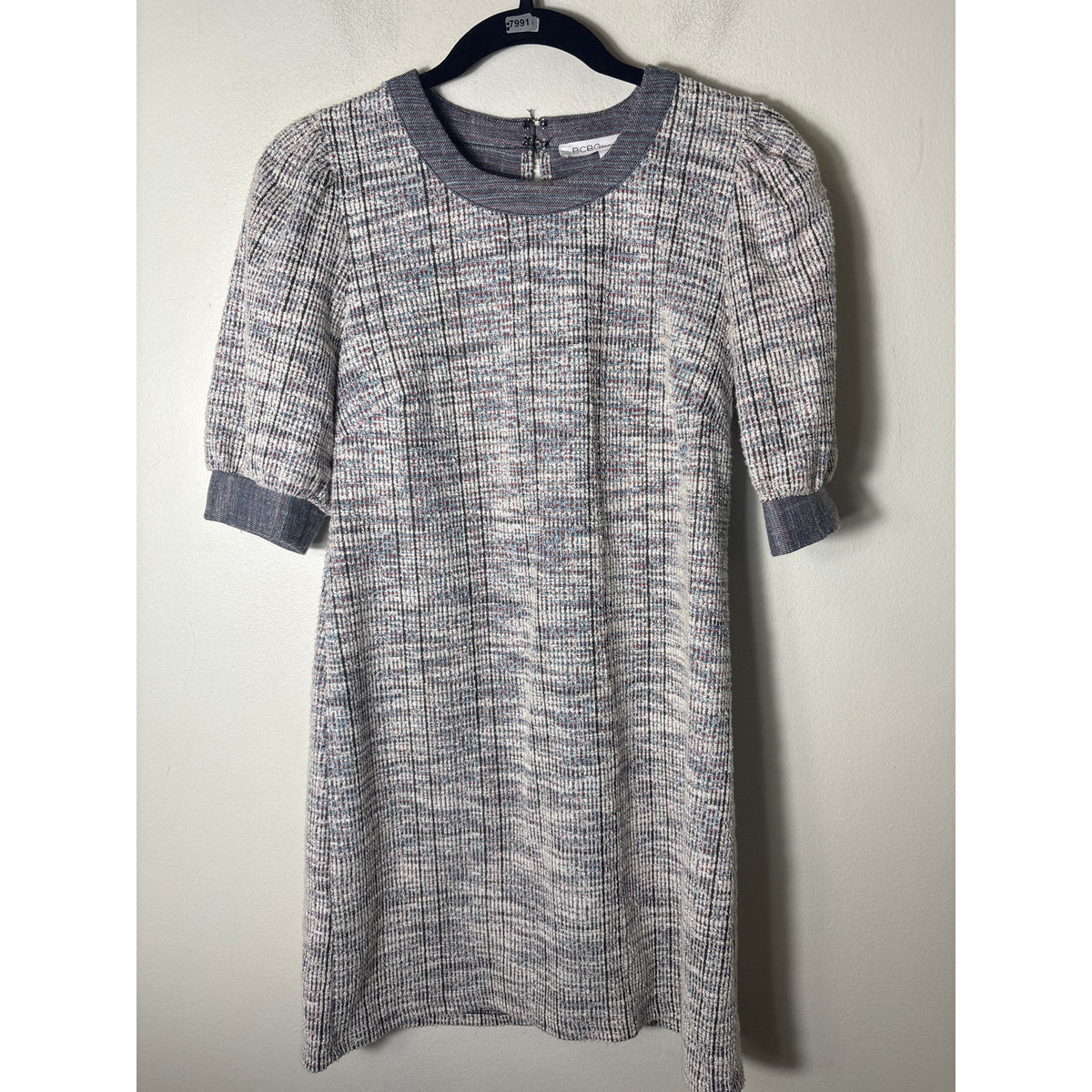 BCBG Generation Gray Half Puff Sleeve Textured Mini Dress Sz XS