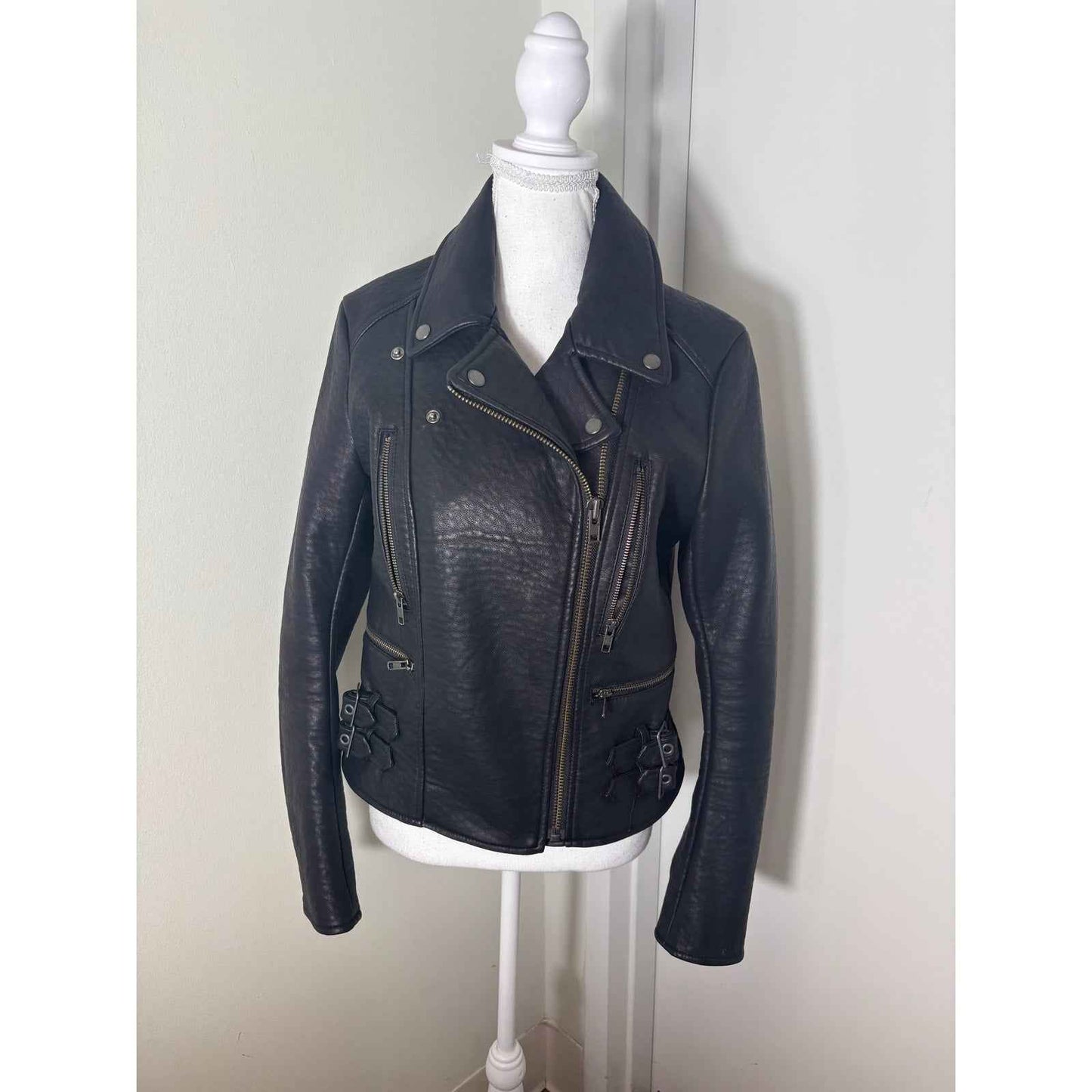 Free People Faux Leather Biker Jacket Sz 8