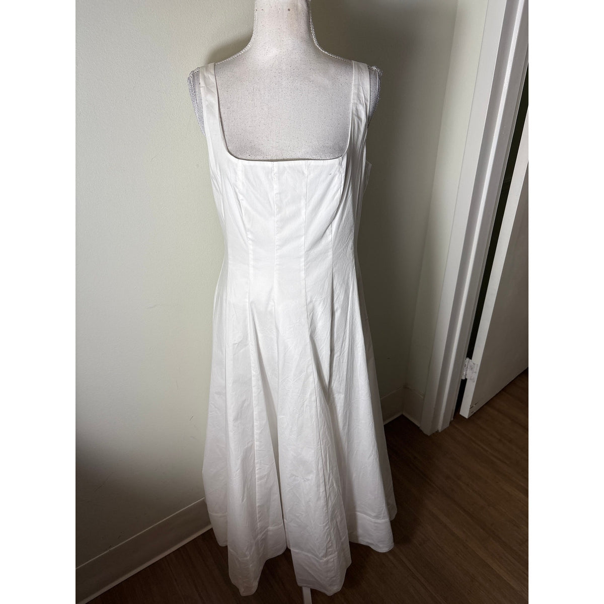 Staud White Cotton Sleeveless A-Line Midi Dress Sz 10