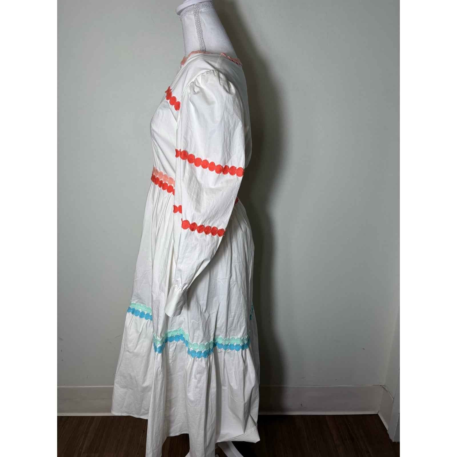 Marie by Victoria Dunn White Long Sleeve Button Up Crew Neck Maxi Dress Sz S