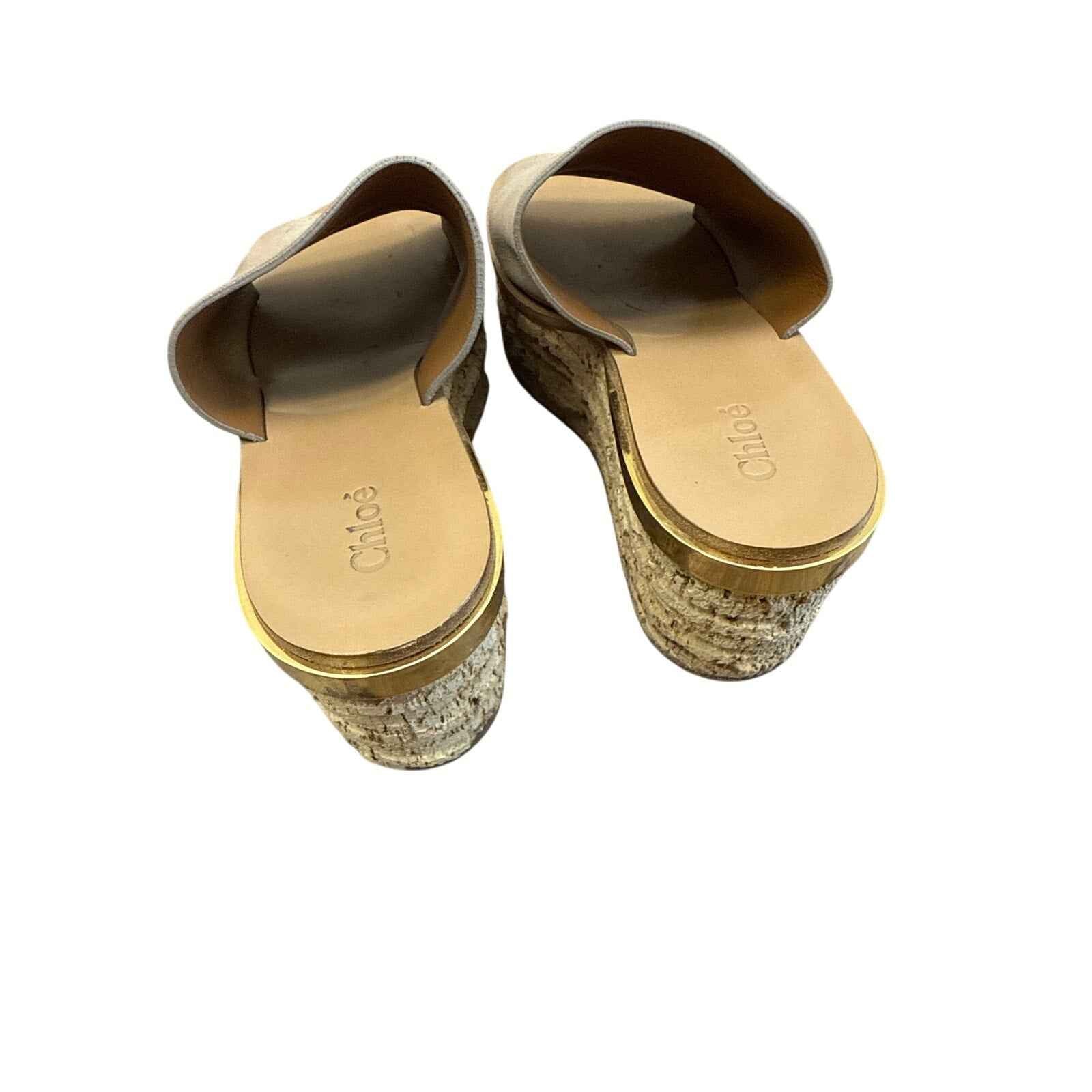 Chloe Cork Wedge Tan Suede Sz 39.5