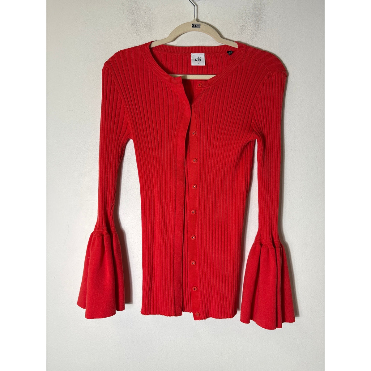 Cabi Orange Ribbed Long Bell Sleeve Cardigan Sweater Sz S