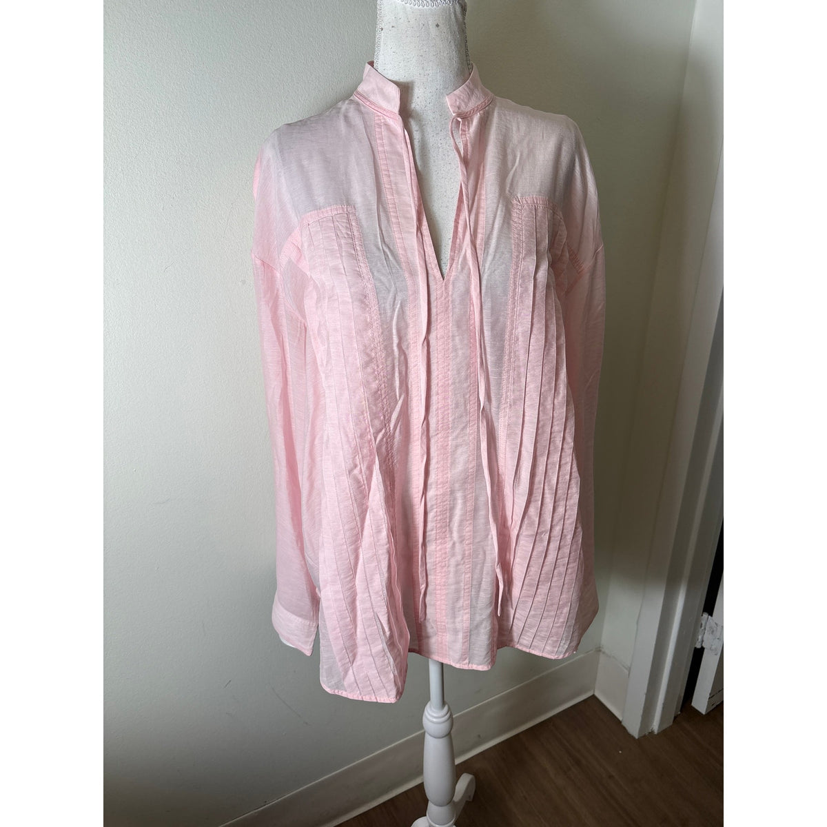 Lee Mathews Pink Front Pleat Hi Low Hem Long Sleeve Shirt Sz 0