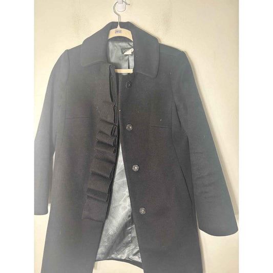 J. Crew Black Wool Long Sleeve Coat with Ruffle Front Sz 2 Petite