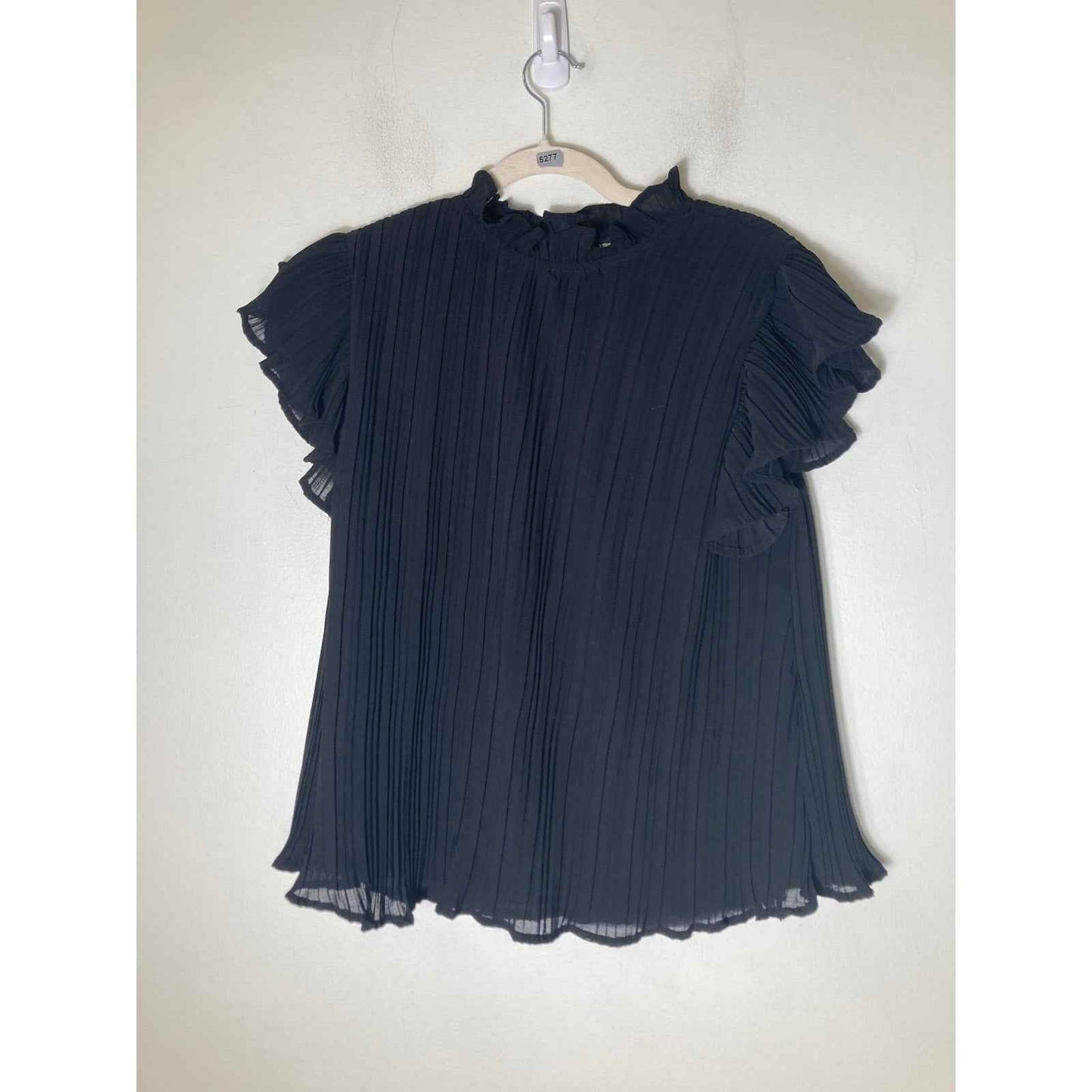 Pants Store Black Pleated Flutter Sleeve Top Sz L