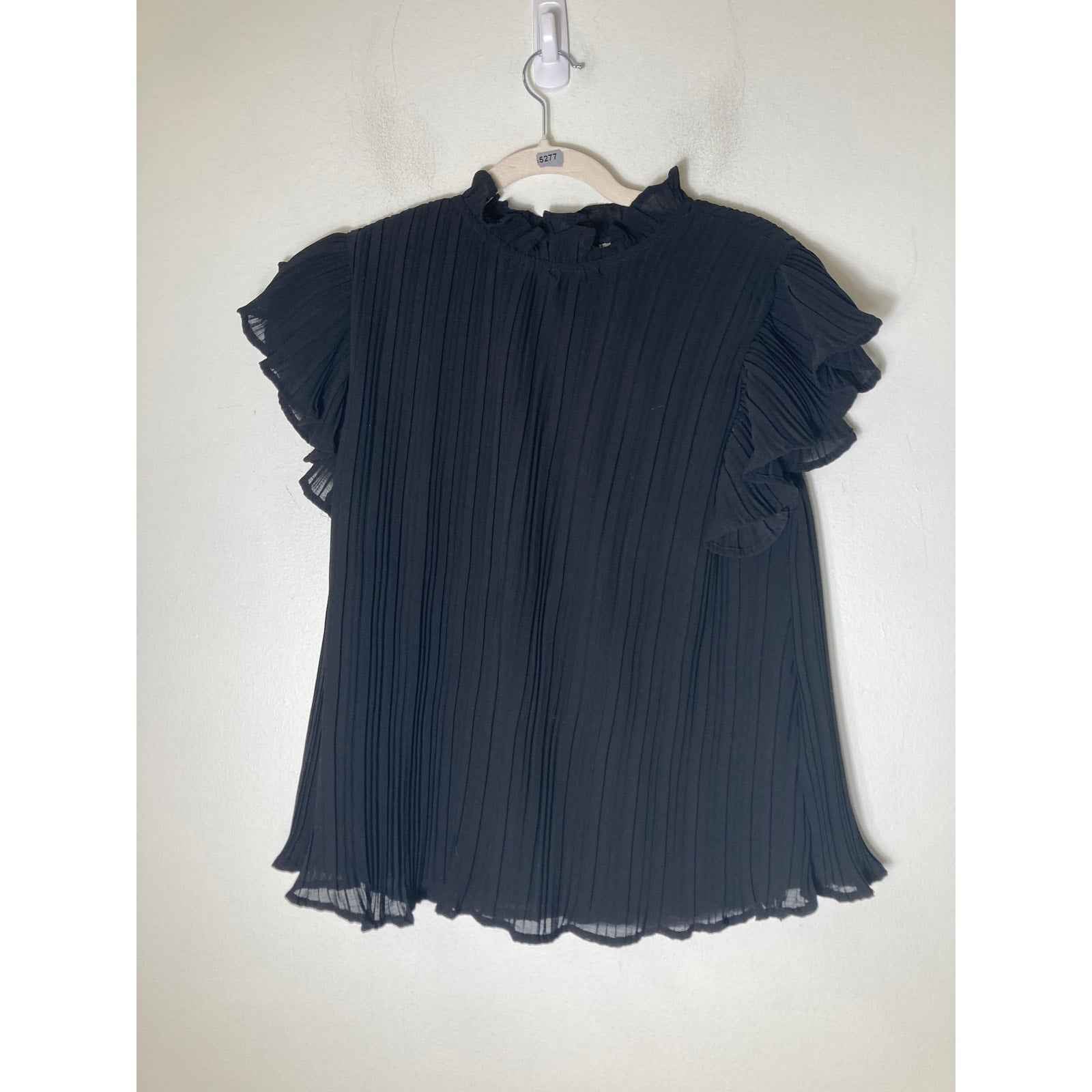 Pants Store Black Pleated Flutter Sleeve Top Sz L