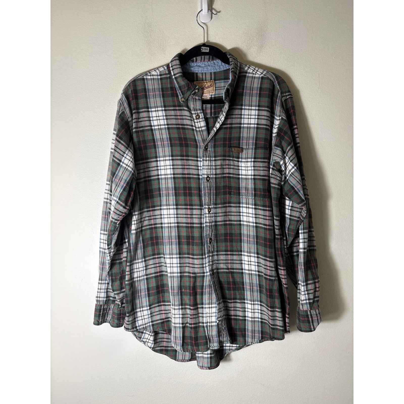 Mens Woolrich Green Plaid Long Sleeve Button Down Shirt Sz L