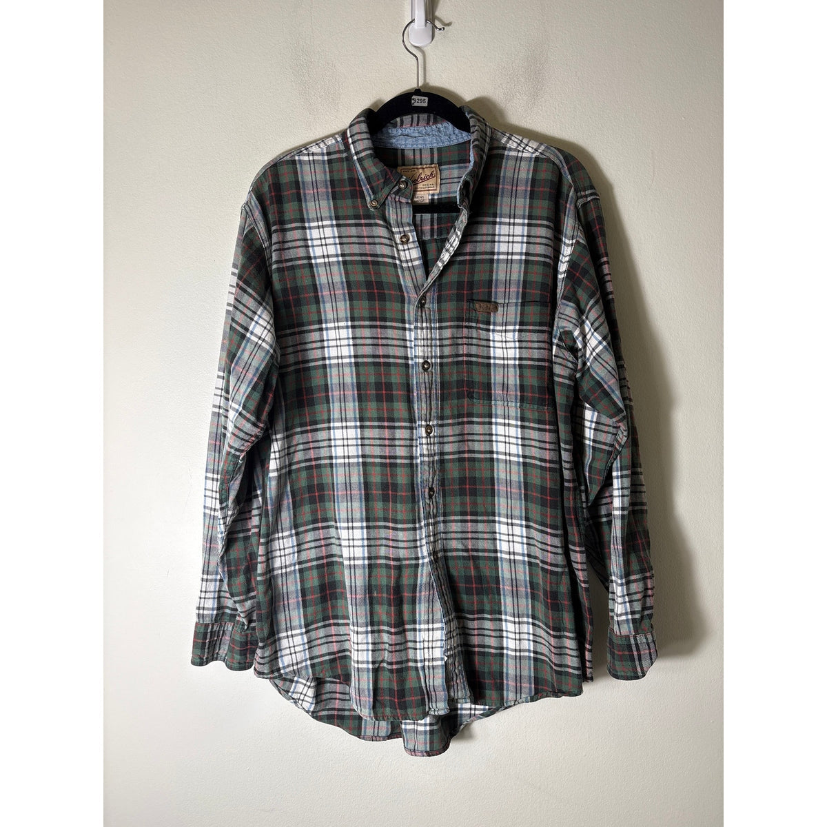 Mens Woolrich Green Plaid Long Sleeve Button Down Shirt Sz L