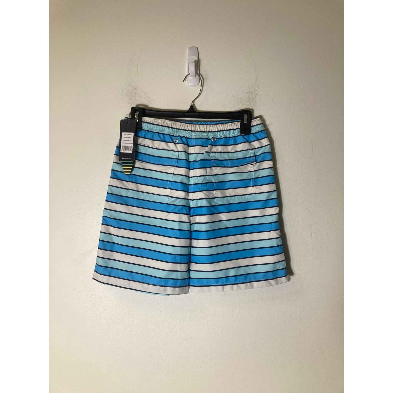 Boy's NWT Toobydoo Blue and White Stripe Swim Trunks Sz 13/14 years