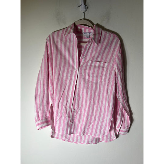 Old Old Navy Pink and WhiteStripe(Boyfriend Shirt)ButtonUpShirtAndMatchingShorts