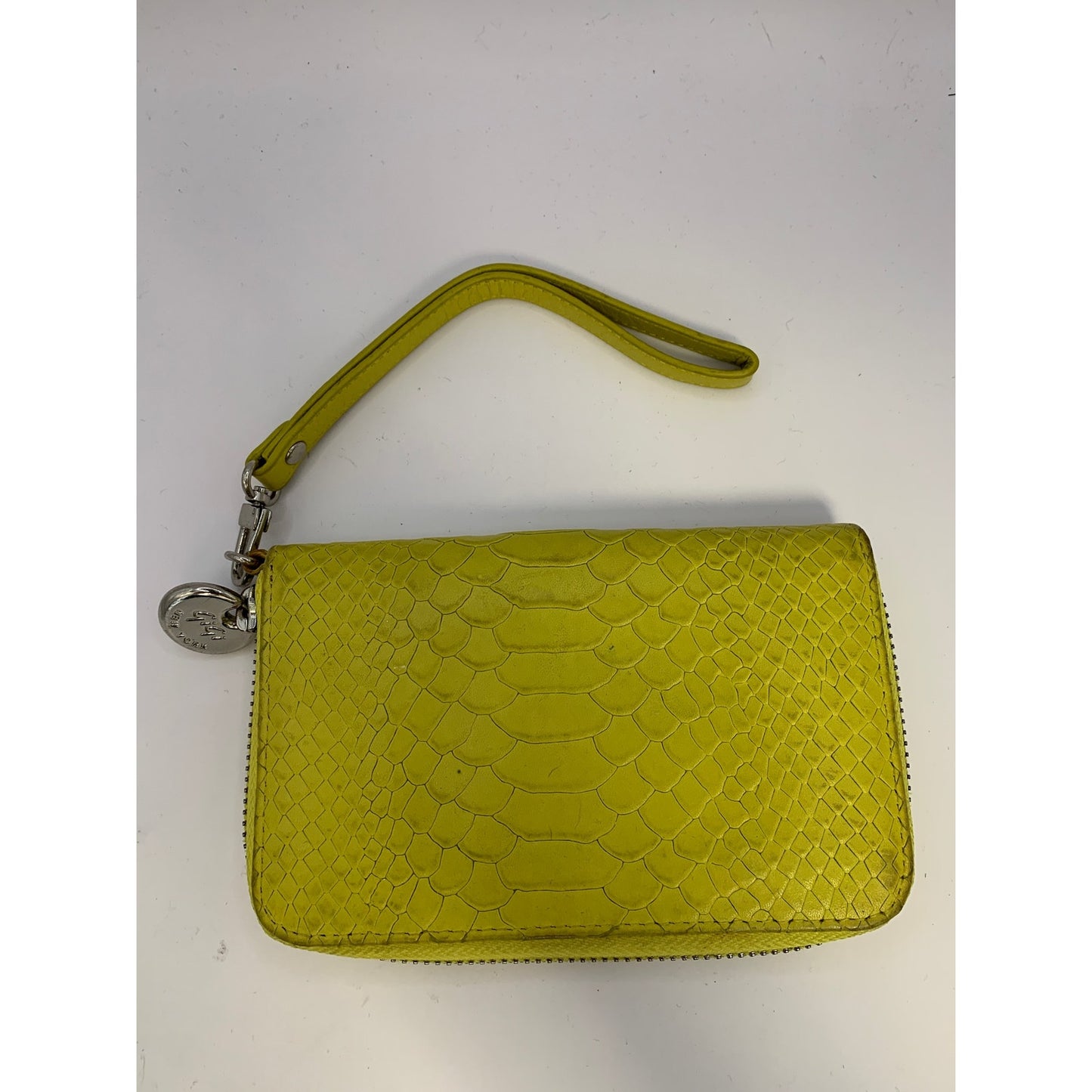 Gigi New York Yellow Crocodile Print Leather Wristlet