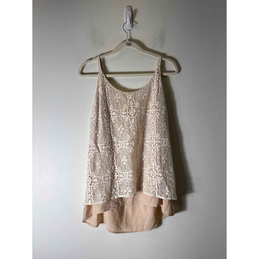Cabi Off White Lace Sleeveless Layered Top Sz M