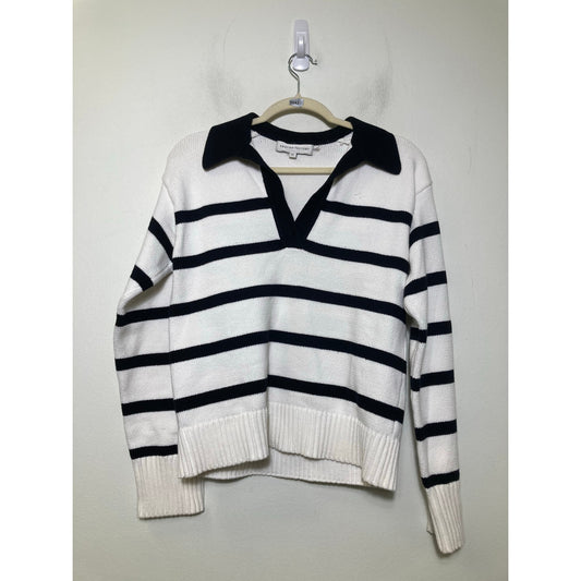 English Factory White W Black Stripe Collared Swetaer Sz xs