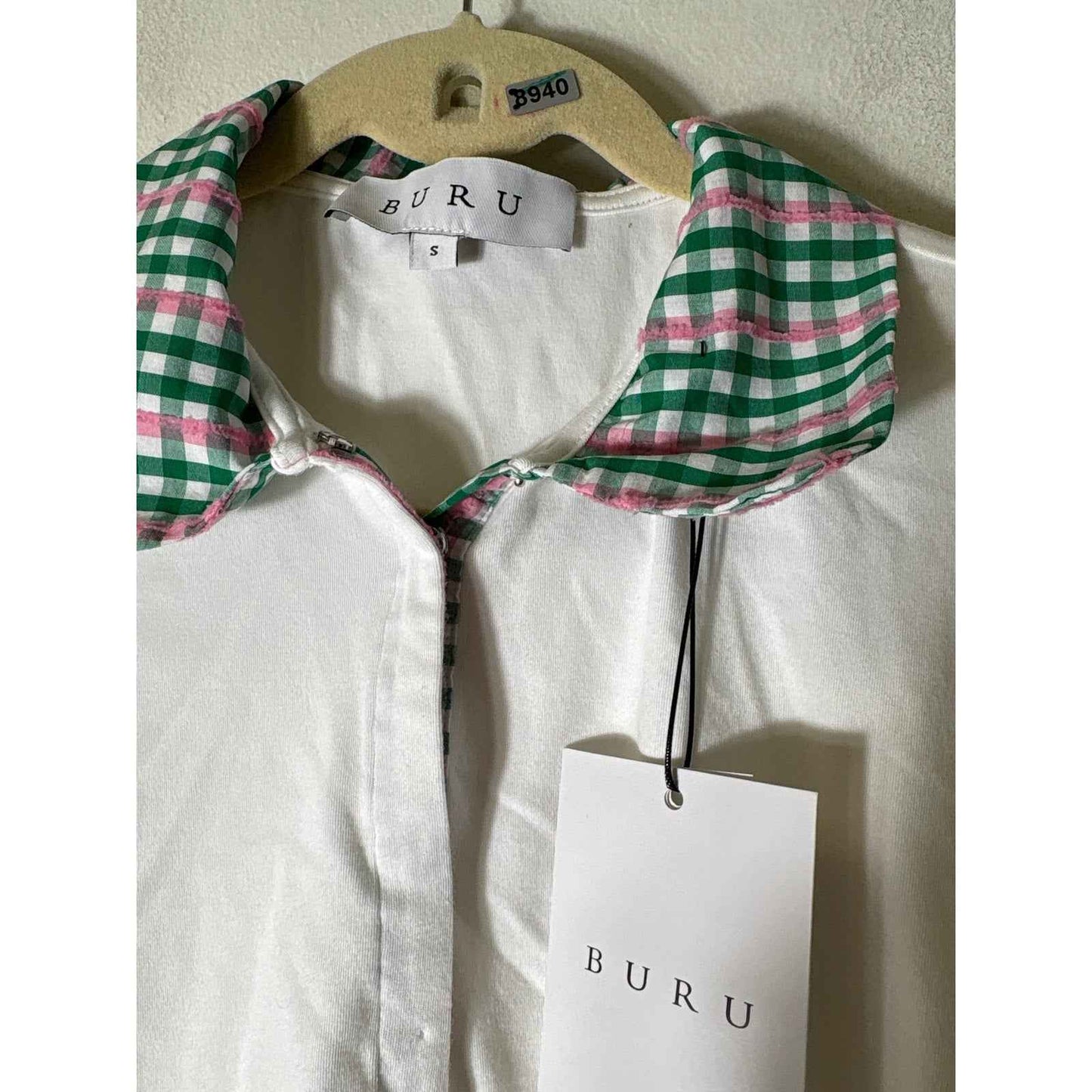 NWT Buru White Cropped Peter Pan Tee Sz S