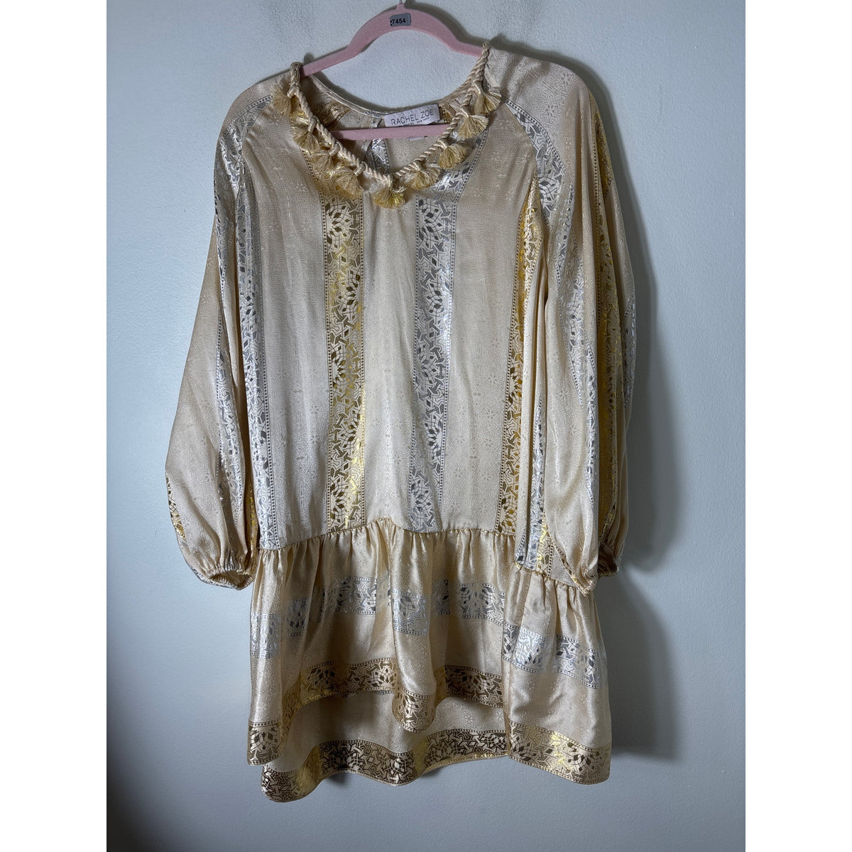 Rachel Zoe Silk Metallic Jacquard Boho Tunic Dress 6