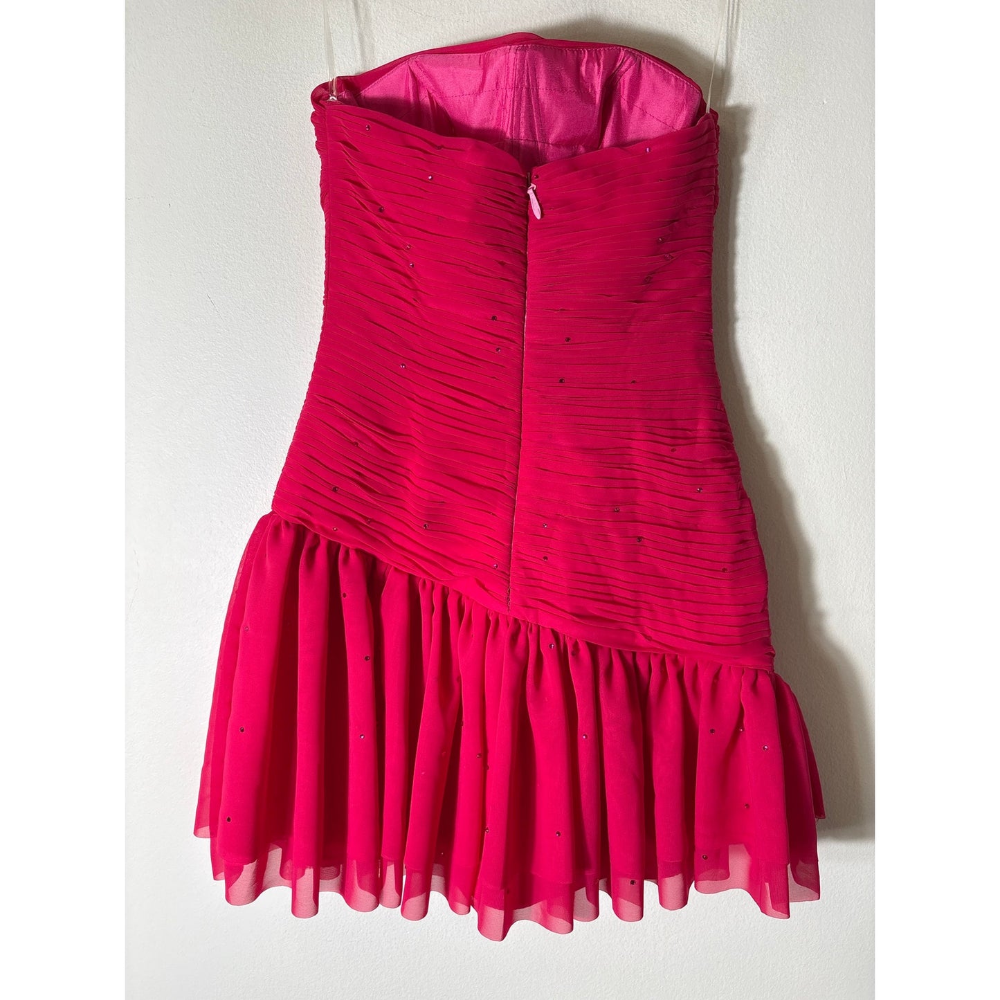 NWT Stacees Hot Pink Strapless Ruched Mini Dress Sz 0