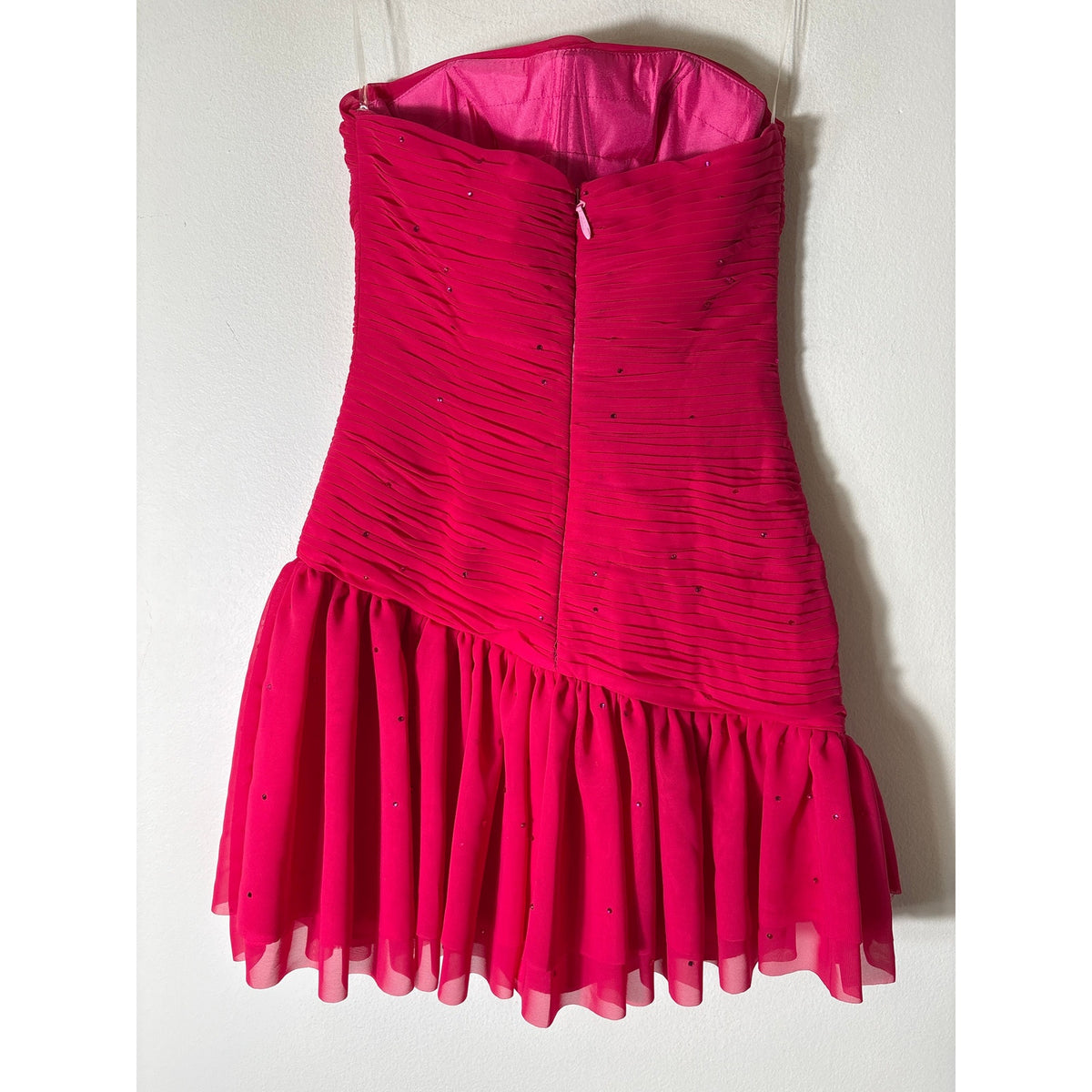 NWT Stacees Hot Pink Strapless Ruched Mini Dress Sz 0