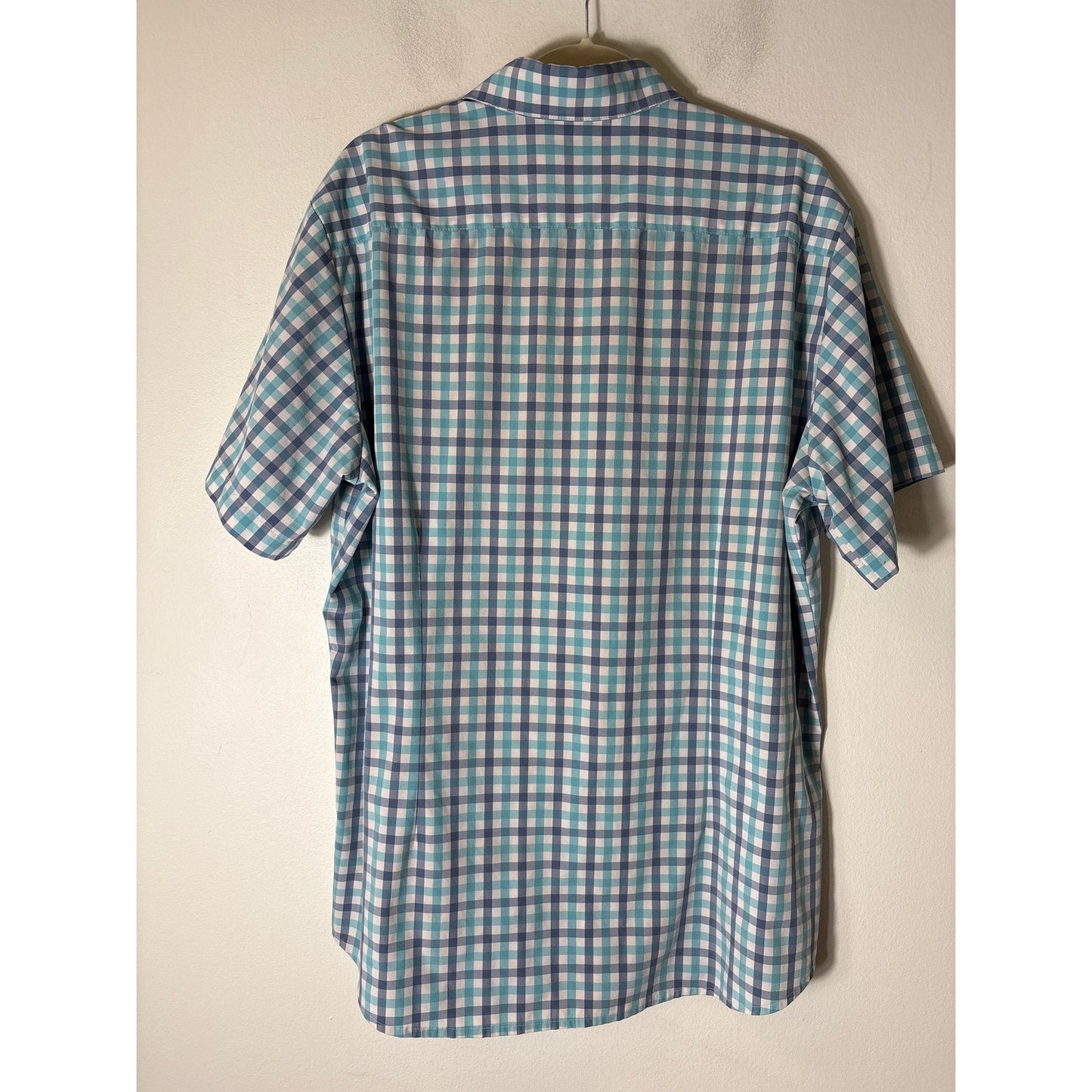Men's Mizzen + Main Teal Plaid Short Sleeve Button Up Dress Shirt Sz XL