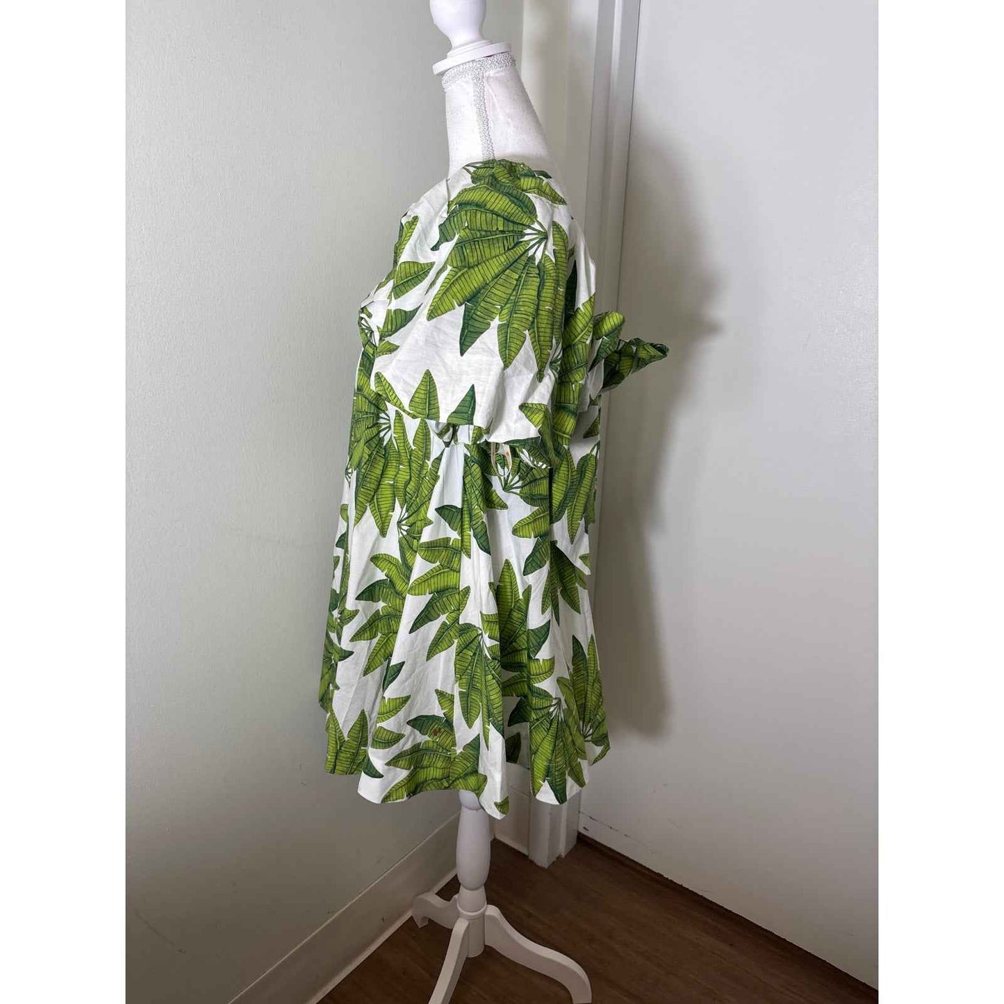 Farm Rio Green Tropical Print Backless Cotton Mini Dress Sz XS