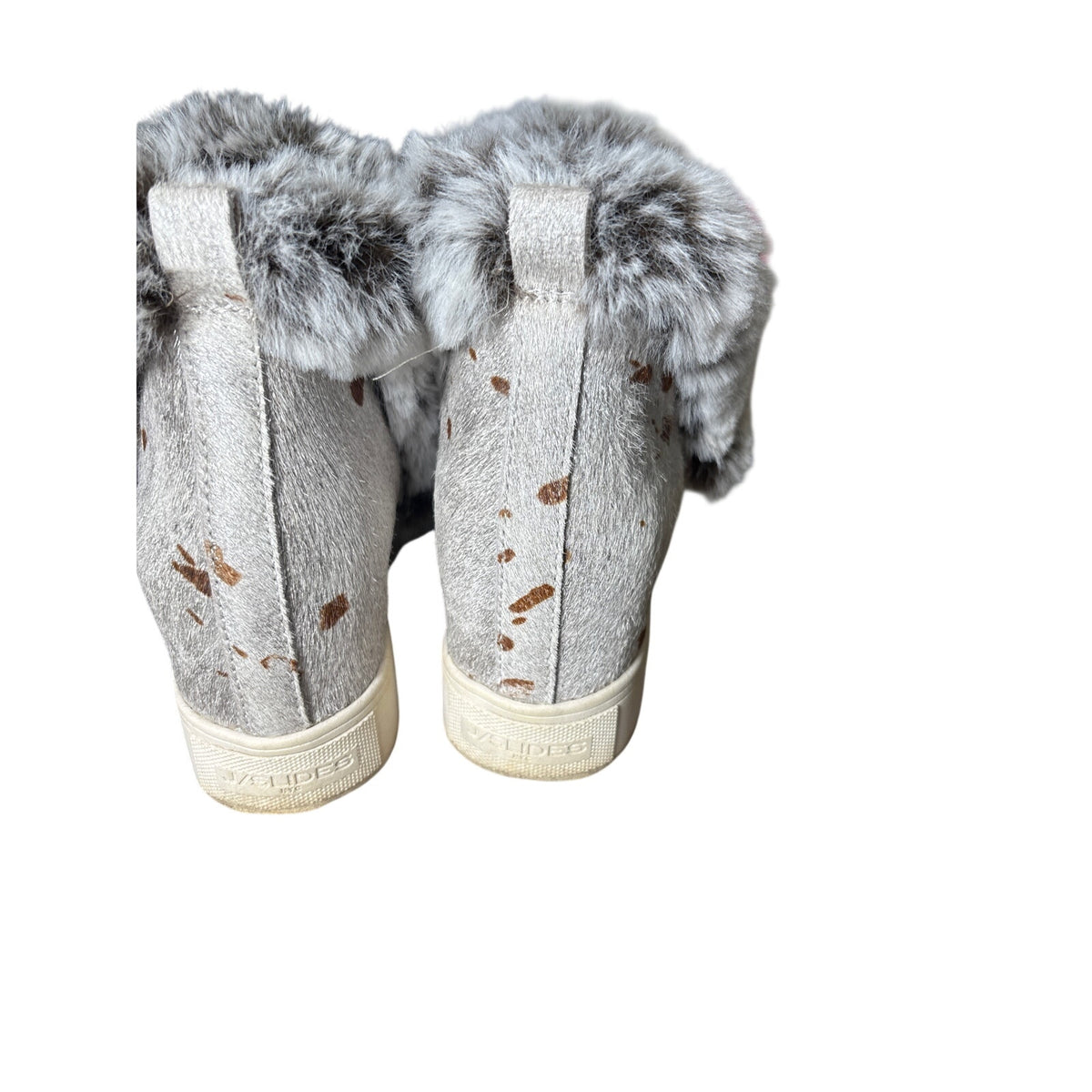 J. Slides Gray/Silver Leather Faux Fur Animal Print Pull On Bootie Sz 8