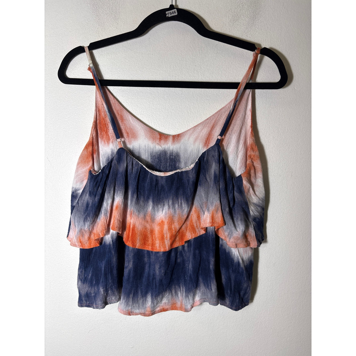 Akair Blue and Orange Tie Dye Ruffle Crop Top Sz S