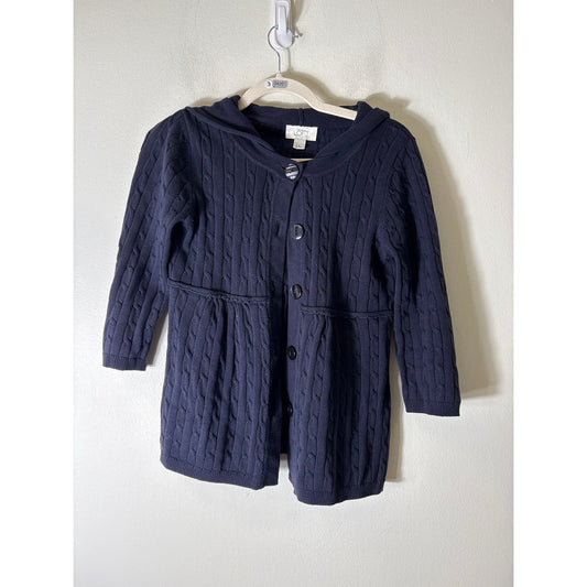 Loft Navy Blue Cable Braid Hooded Cardigan Sz S