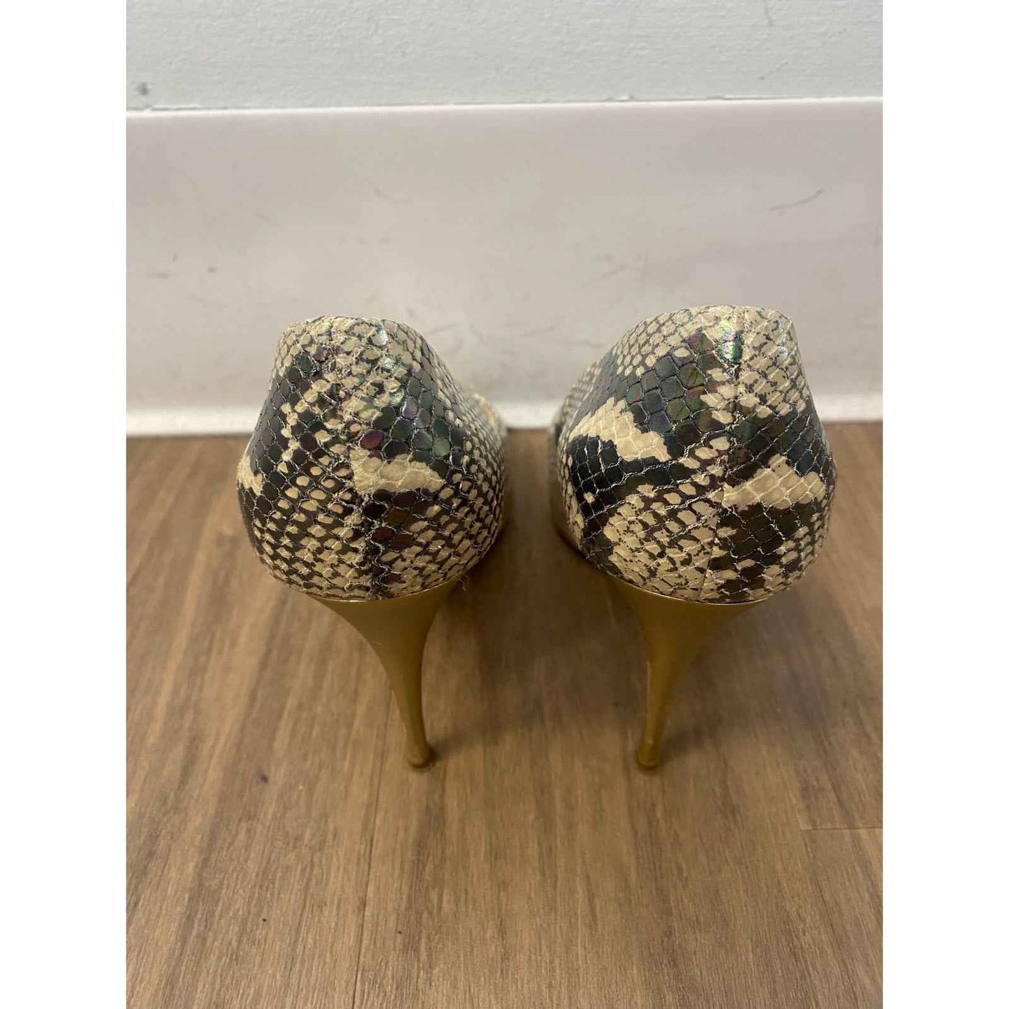 Giuseppe Zanotti Design Gold Snakeskin Peep Toe Stiletto Sz 38