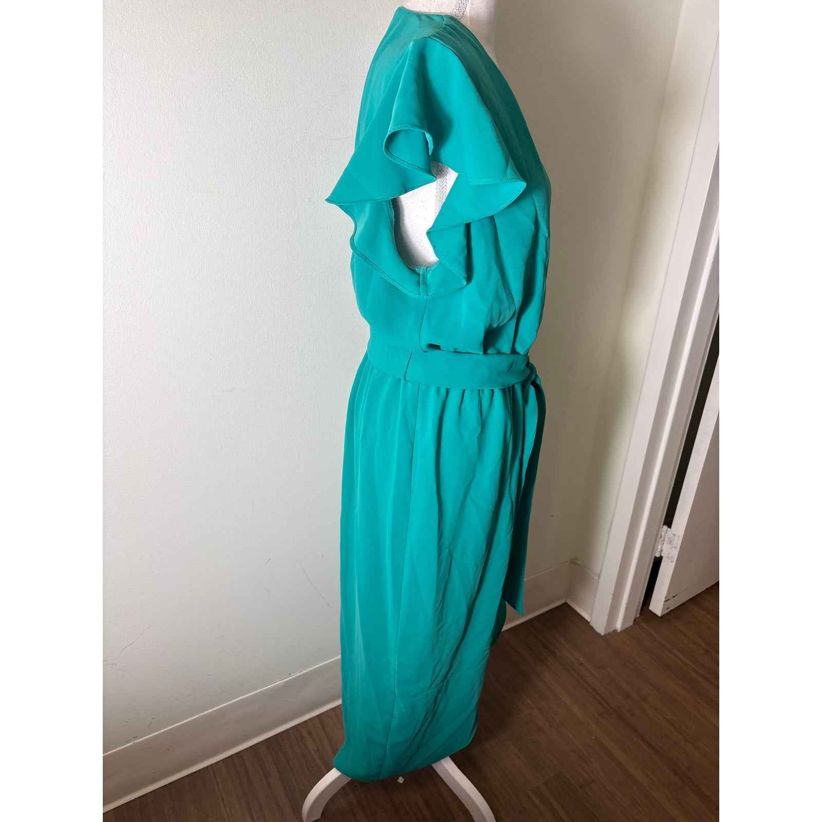 Amanda Uprichard Teal Green Flutter Sleeve Special Occasion Dress Sz L