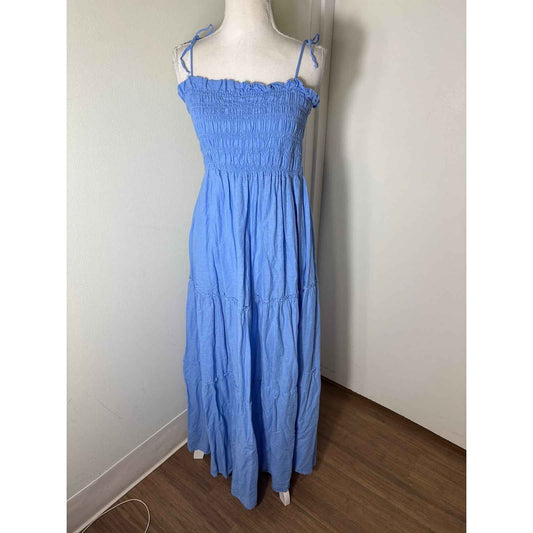 MNG Blue Tie Shoulder Maxi Tee Dress Sz 6